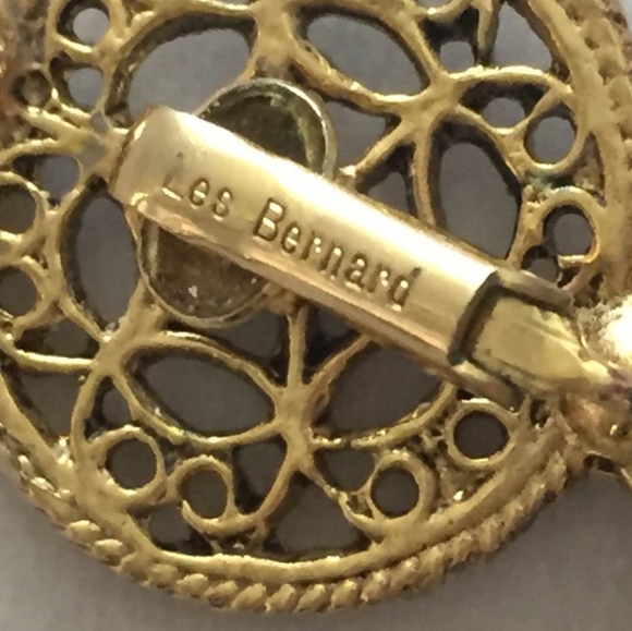 Vintage Les Bernard Necklace Earrings Set filigree motif - Picture 3 of 4